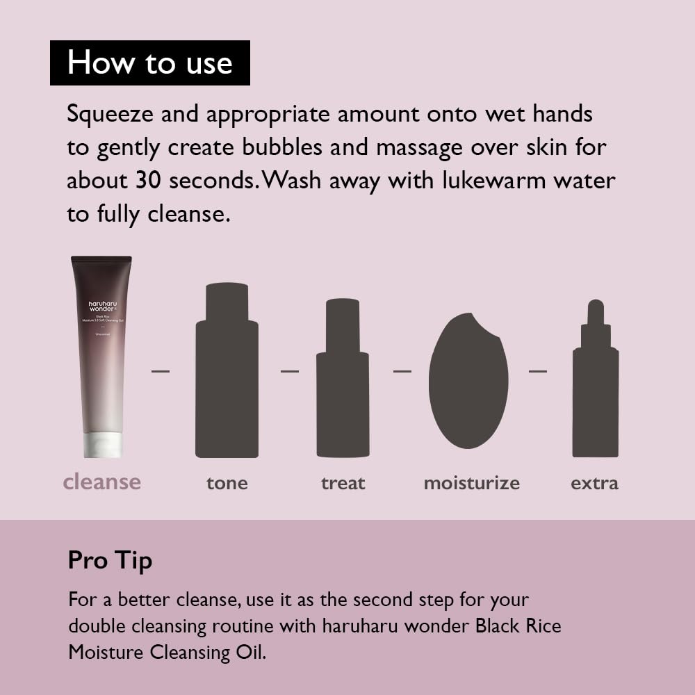 Black Rice Moisture 5.5 Soft Cleansing Gel, Gentle Foaming Daily Cleanser, Low 5.5pH, Moisture Balance, Soap Free, For Sensitive Skin, Vegan & Cruelty-Free, 3.4 fl.oz