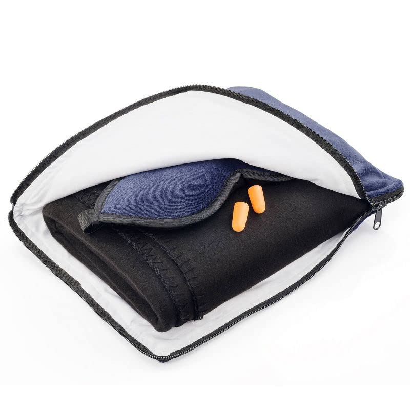 Lewis N. Clark Ultimate Comfort Set + Portable Travel Kit for Airplane, Includes Inflatable Pillow + Zippered Carrying Case, Cozy Fleece Blanket, Eye Mask for Sleeping & Foam Ear Plugs, Navy