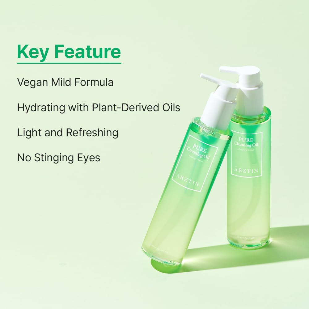 ARZTIN Pure Cleansing Oil, 6.76 fl. oz. Mild Makeup Blackhead Cleanser, Gentle Moisturizing facial Remover, Vegan Daily Natural Oil Removal, Korean skincare