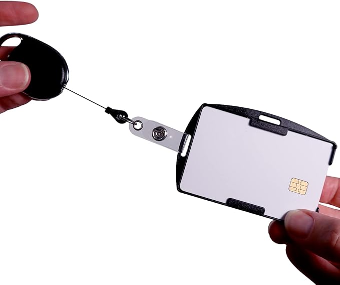 2 Pack - RFID Blocking Badge Holder with Retractable Carabiner Clip Badge Reel - Dual Sided - SkimSAFE Skimming Protection - 2 Card Shield for 13.56MHz Radio Signal by Specialist ID (Black)