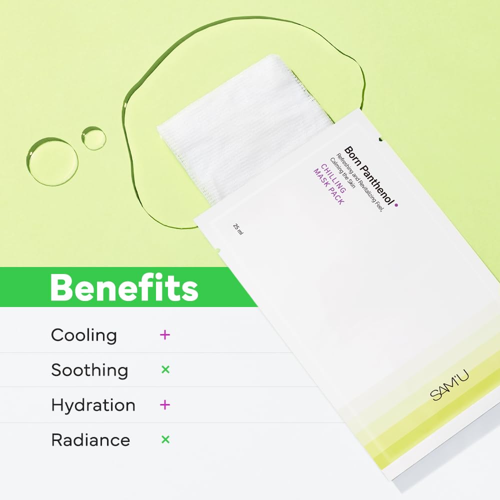 SAM'U Born Panthenol Chilling Mask – Korean Facial Sheet Mask with Birch Sap & Xylitol for Deep Hydration – Soothing & Cooling Face Mask, Vegan Korean Glass Skin Care Face Mask (5 Sheets)