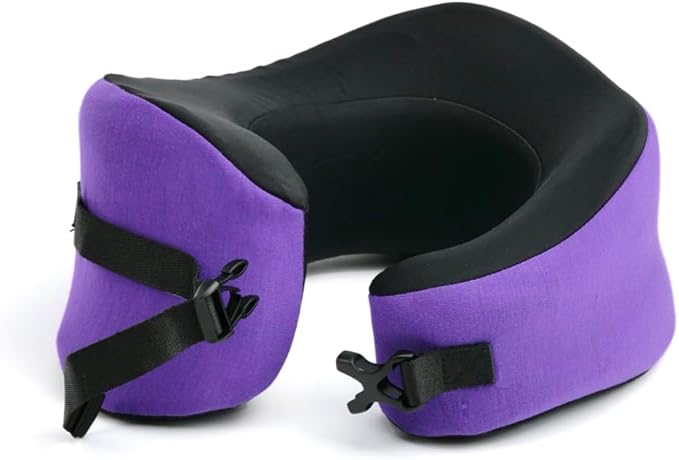 C CUSHION LAB Travel Pillow, Award-Winning Patented Ergonomic Design for Chin & Neck Support Memory Foam Neck Pillow, Compact Airplane Pillow for Traveling, Flight, Car (Royal Purple, Large)