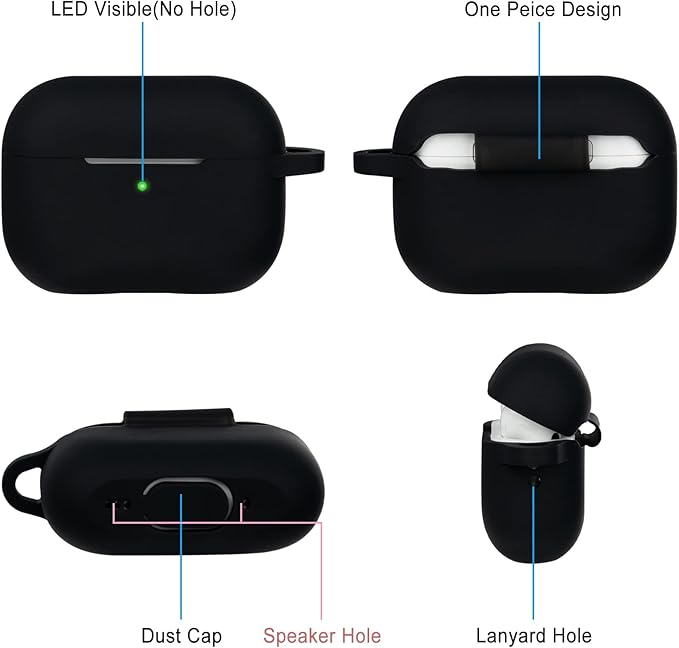 Case for Apple Airpods Pro 3 (2025) - VOTILE Airpods Pro 3 Cases Cover Women Silicone iPods Pro 3 Earbuds Wireless Accessorie Charging Cases Girl Keychain for Airpod iPods Pro 3 Generation - Black