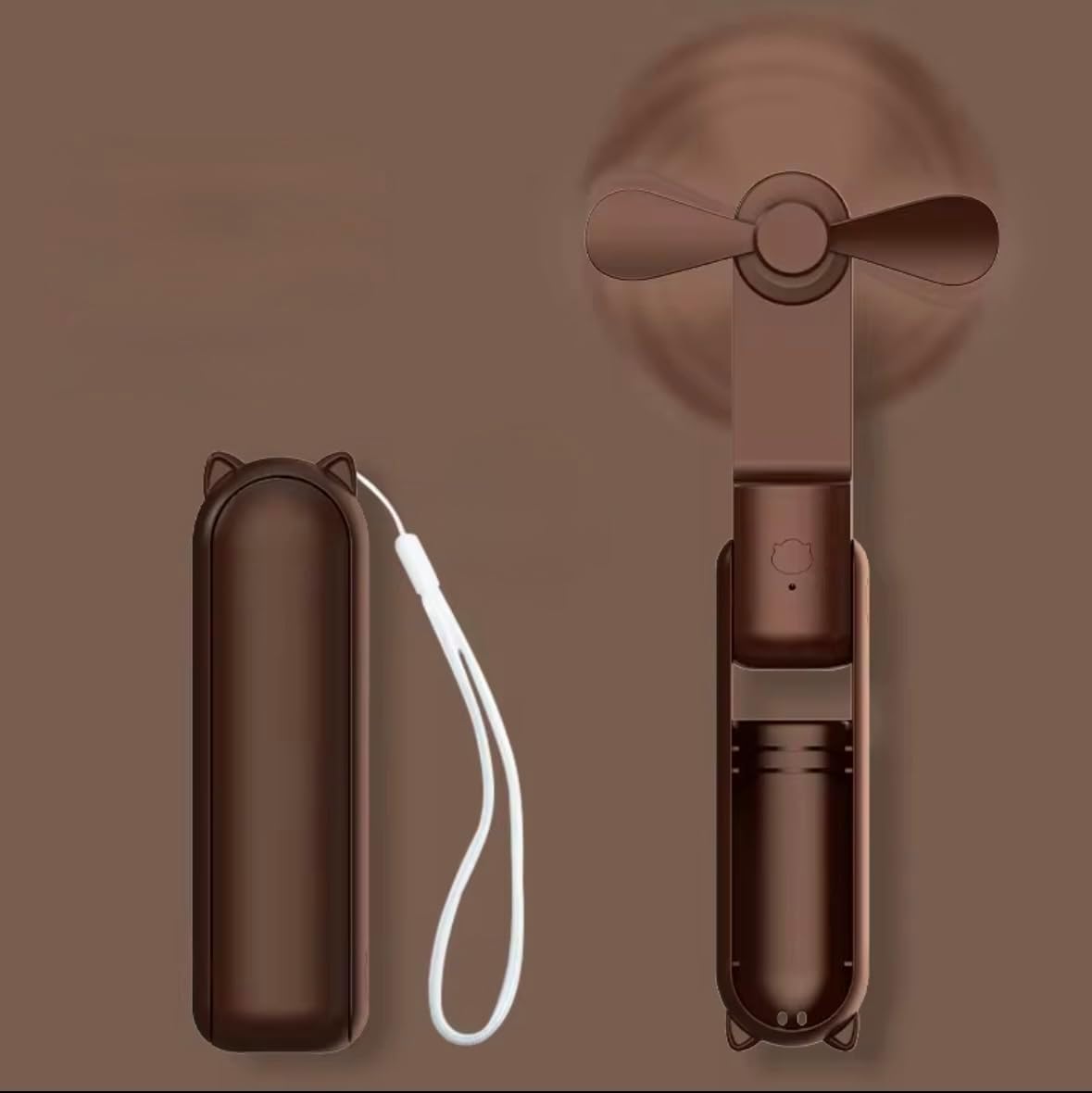 Portable Mini Fan with Powerbank, 3-Speed USB Rechargeable, 25Hr Battery Life, Brown/Green