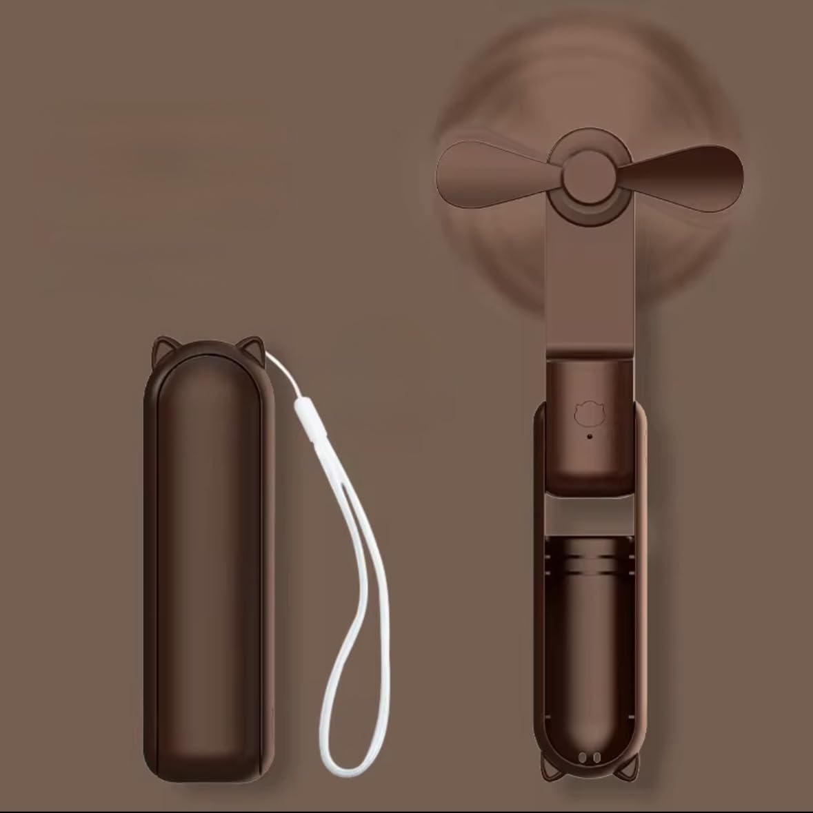 Portable Mini Fan with Powerbank, 3-Speed USB Rechargeable, 25Hr Battery Life, Brown/Green