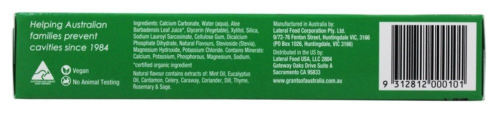 Grants of Australia - Natural Toothpaste Mild Mint with Aloe Vera - 3.85 oz.