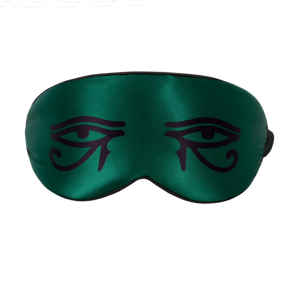 Silk Sleeping Mask Eye Cover for Men＆Women Eye Masks for Sleeping Egyptian Eye of Horus Print Adjustable Soft Blindfold with Gift Box(Emerald Green-Adjustable Strap)
