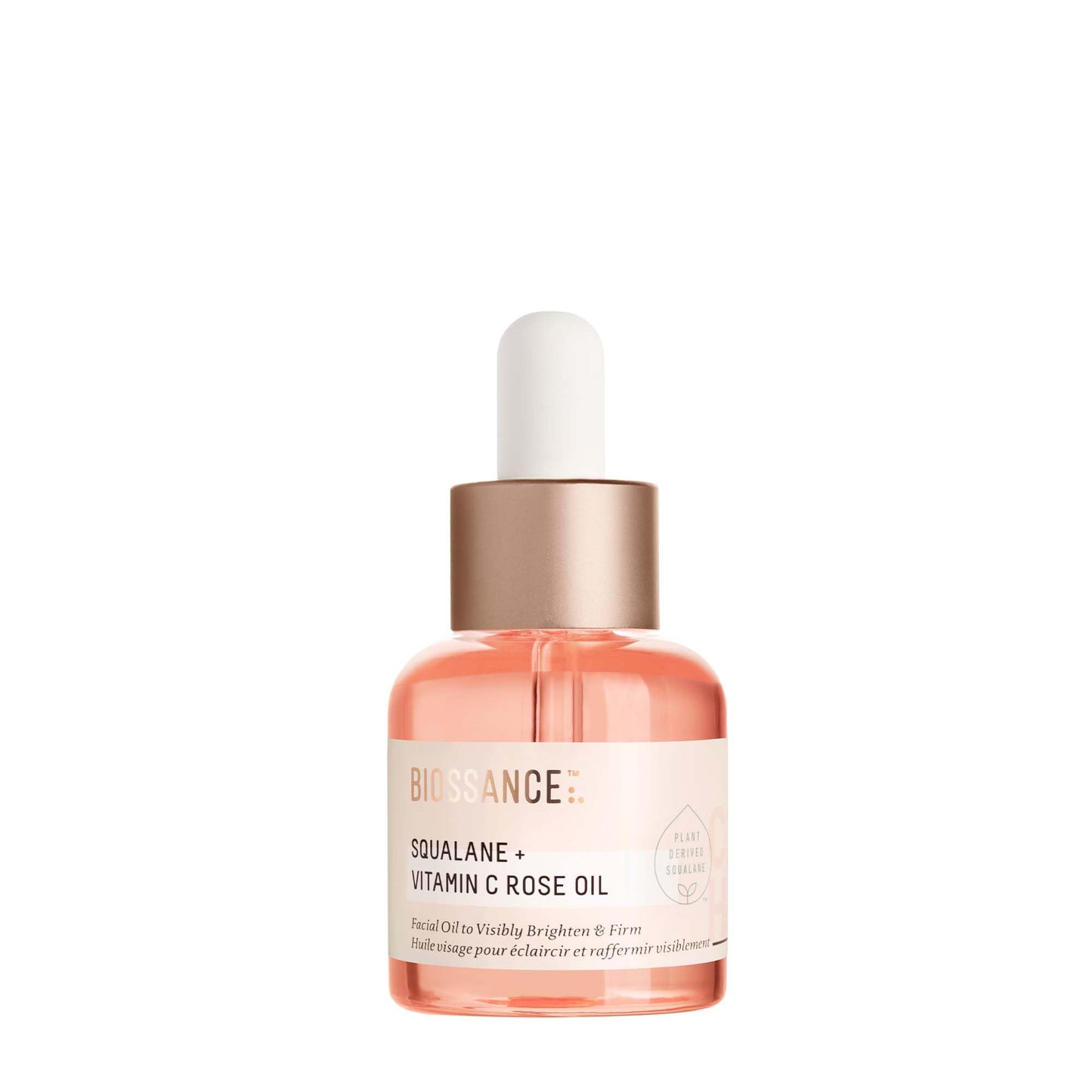 BIOSSANCE Squalane + Vitamin C Rose Advanced Facial Oil - Brightening, Firming, and Hydrating Serum for All Skin Types - Chios Crystal Oil, Damascus Rose Extract & Squalane for Radiance - 0.5oz