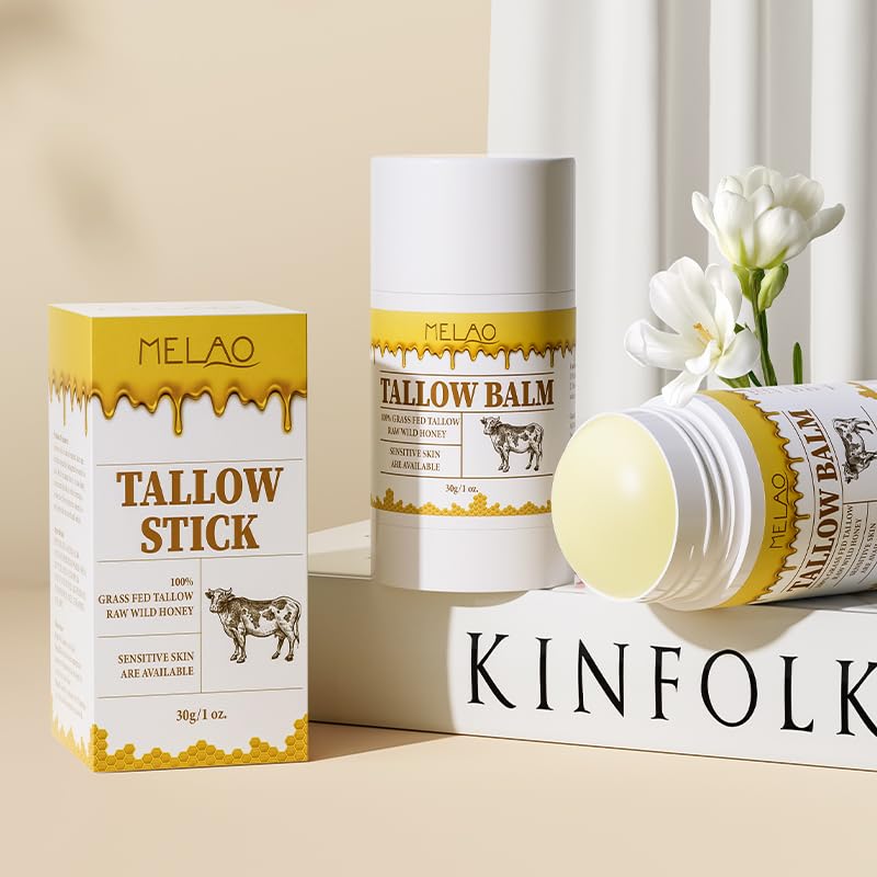 BAISEN DIARY Tallow Balm Stick - Multi-Purpose Moisture Stick for Face & Body, Tallow and Honey Balm for Dry Skin, Lips & Cuticles, Soothing & Hydrating, Beef Tallow Moisturizer