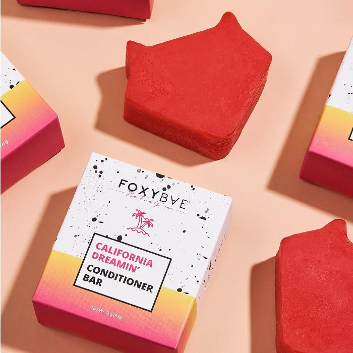 FoxyBae Solid Conditioner Bar for Hair - with Biotin, Rice Protein, Coconut Oil, & Jojoba Oil - Conditions, Moisturizes, Hydrates - for Women & Men - California Dreamin' - 2 Oz