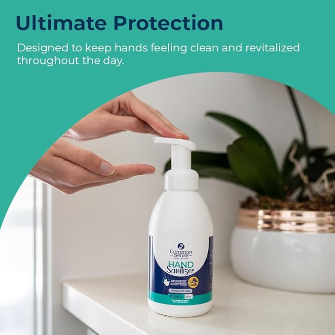 Common Sense Hand Sanitizer: Long Lasting Natural and Moisturizing, Quick Drying Foaming Formula, Mini Pump Bottle 16.9 Fl oz for Home & Office Use