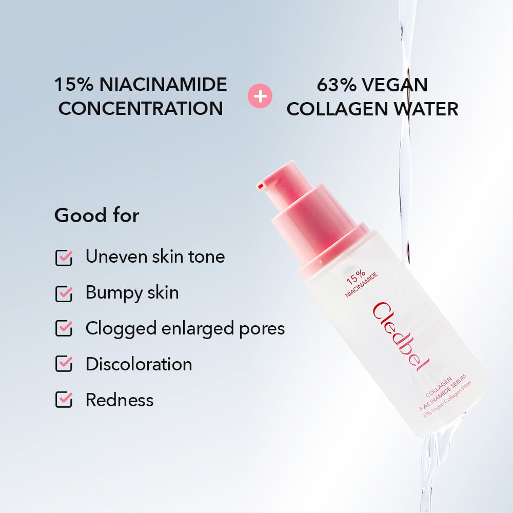 Cledbel Collagen Niacinamide Serum, For Discoloration/Minimizing Large Pores, Niacinamide, Zinc, Peptides & Hyaluronic Acid, Korean Skincare, Paraben-Free, 50ml/1.69 fl oz,