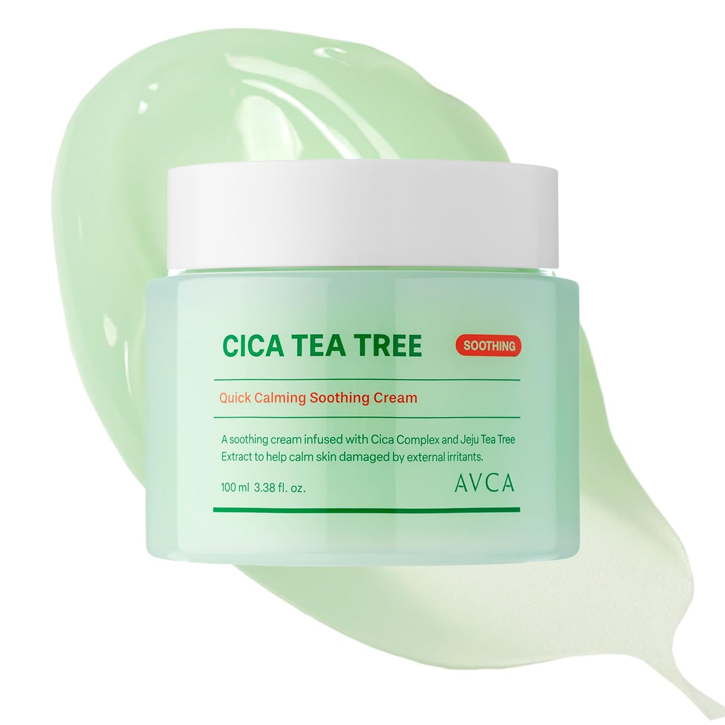 AVCA Quick Calming Cica Tea Tree Facial Cream for Comforted and Refreshed Skin 100ml/3.38Oz