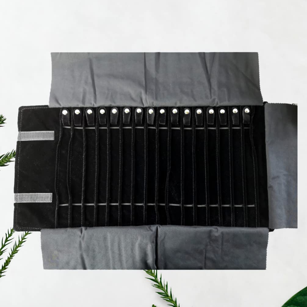 DOITOOL Jewelry Roll Organizer Travel Case: Travel Jewelry Case Roll Bag Organizer for Necklace Earrings Ring Bracelet, Jewelry Organizer, 16 Hook, Black