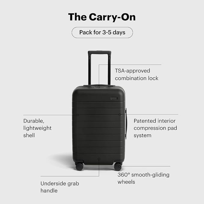 Away Carry-On Luggage, Lightweight Hardside Suitcase with Spinner Wheels, 22 Inch Airline Approved, TSA Lock, Jet Black