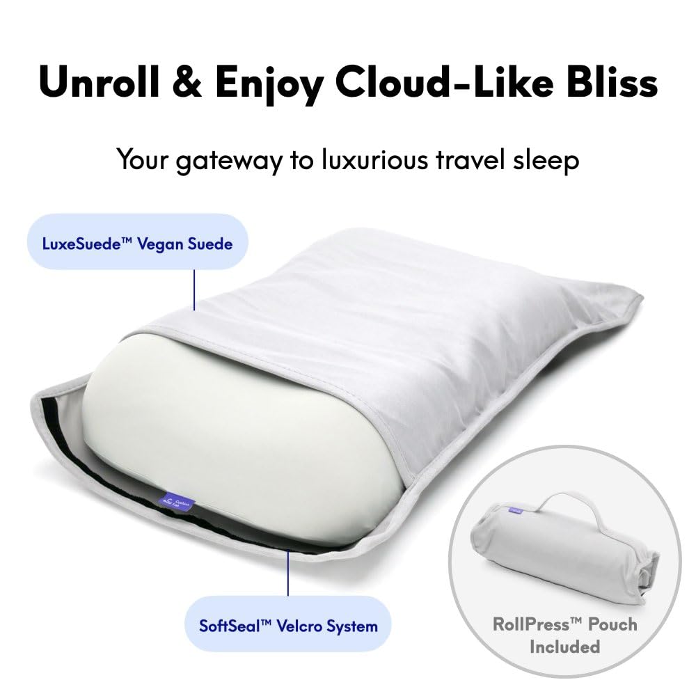 Cushion Lab Travel Deep Sleep Pillow – Compact Memory Foam Neck Pillow for Sleeping, Portable Pillow for Hotels, Camping, Side & Back Sleepers, On-The-Go – Calm Grey