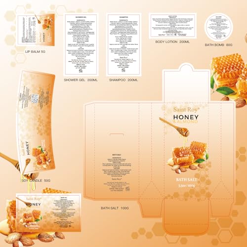 Bath & Body Gift Set, Luxury Home Spa Bath Gift Basket, Honey Almond Scented Bath Set, Pamper Gifts for Women Birthday gifts & Teens, Christmas Spa Gift, Home Spa Gifts for Women Men Dad