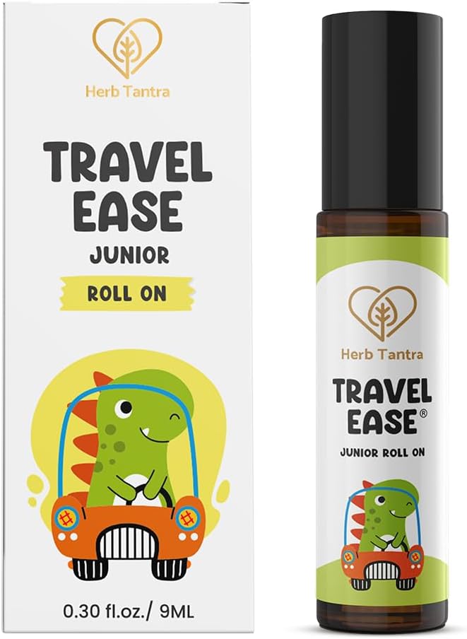 Herb Tantra Travel Ease Junior Kids Roll-On | Anti-Nausea Aromatherapy for Motion Sickness and Vomiting | for Car, Sea, Air Travel |All-Natural Non Drowsy
