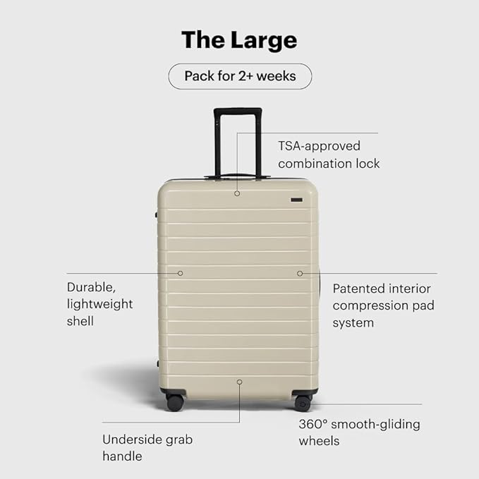 Away Large Checked Luggage, 29 Inch Hardside Suitcase with Spinner Wheels, Lightweight & Durable, TSA Lock, Salt White