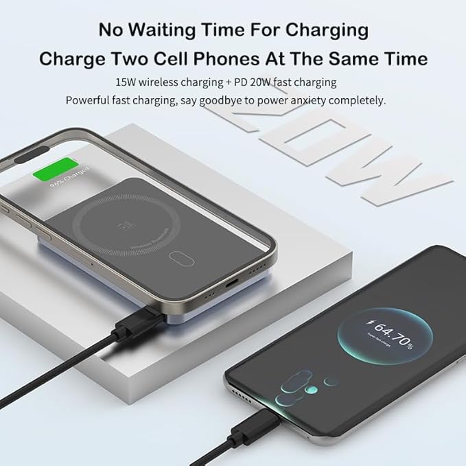 JORDISA Slim Power Bank Titanium 10000mAh - Magnetic Fast Charging Slim Portable Charger, Slim Power Bank Portable Charger for Travel and Daily Use - Lightweight and Durable