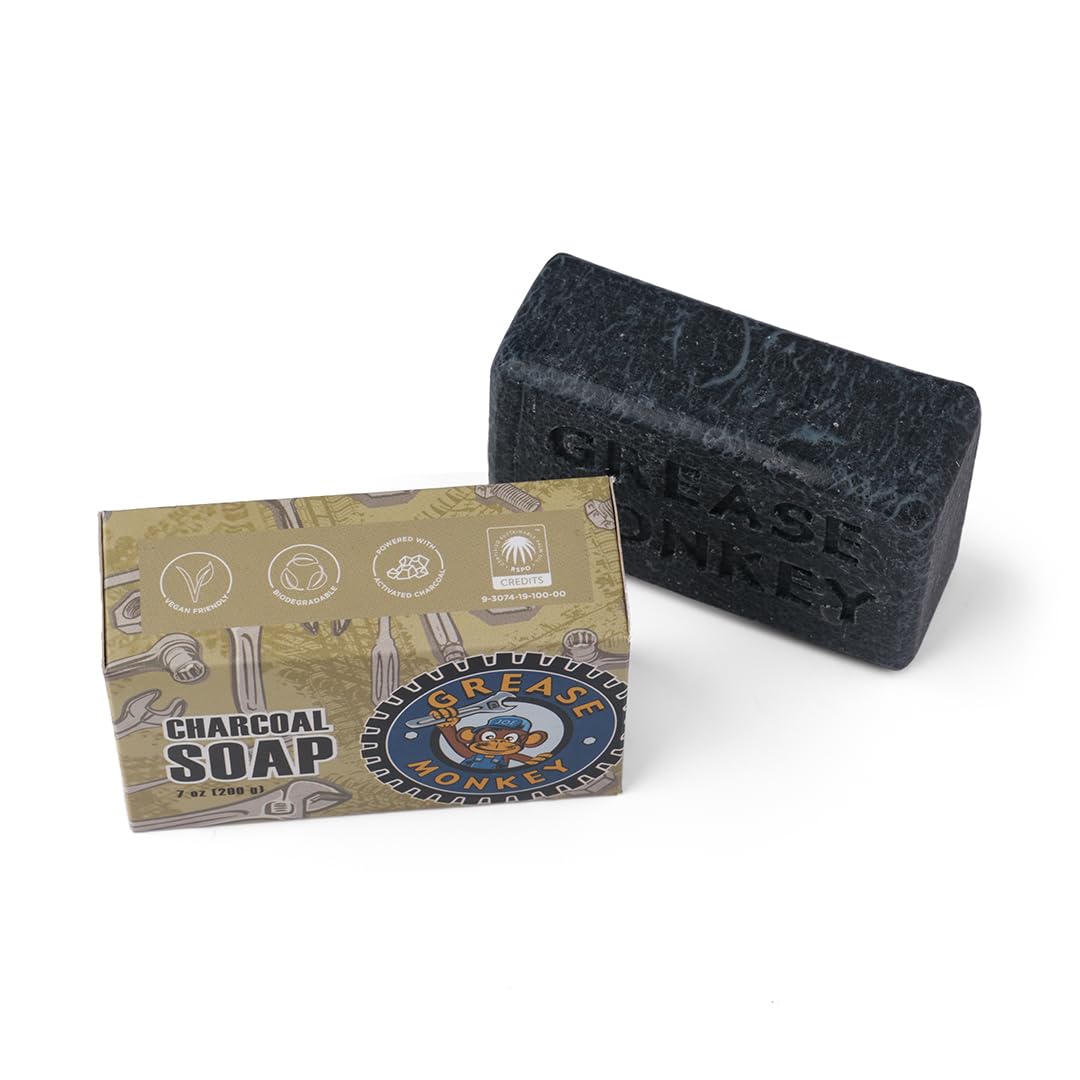 Bali Soap Grease Monkey - Natural Soap for Men, Dad, Husband - Special Father's Day Gift - Activated Charcoal Scrub for Mechanic - Cleans Dirty, Greasy Hands - Pack of 1, 7oz Bar
