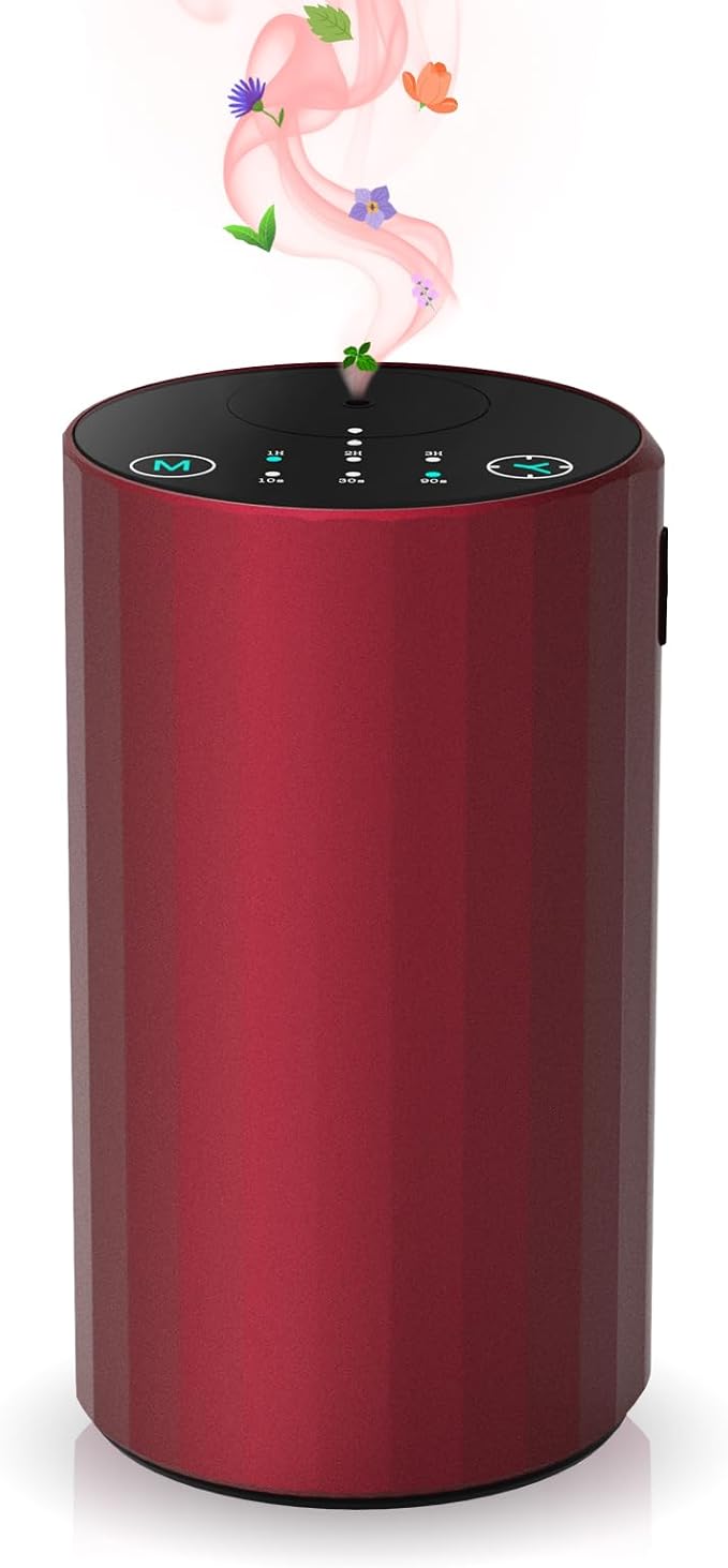 Waterless Essential Oil Diffuser Aromatherapy Scent Diffusers for Home Large Room, Bedroom, Car, Office, Desk, Battery Operated Mini Portable Air Freshener (red)