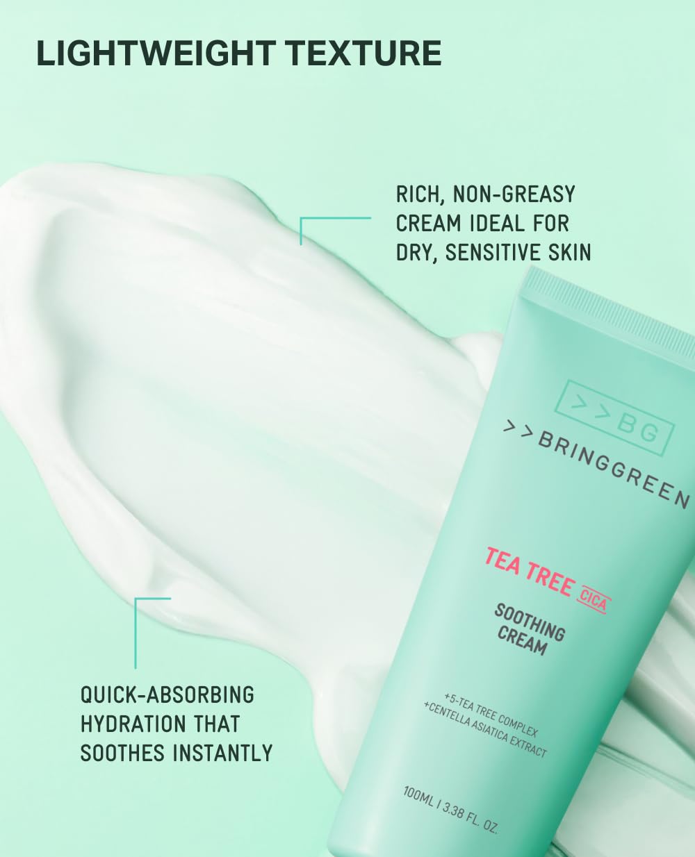 BRING GREEN Tea Tree Cica Soothing Cream Plus 100ml Korean Skin care, calming and soothing, moisturizer for skin, facial cream, trouble care, Blackhead Removing Pore care (Pack of 1)