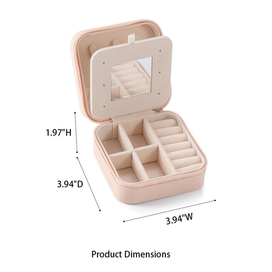 Small Travel Jewelry Case, To Go Portable Jewelry Box, Travel Jewelry Organizer,Portable Jewellery Storage Holder for Rings Earrings Necklace, Gifts for Girls Women with Mirror -Pink