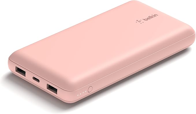 Belkin Portable Charger, USB C Power Bank 20000 mAh w/ 1xUSB-C Port & 2xUSB-A Ports, 15W w/ Type-A to Type-C Cable - iPhone 17, Air, Pro, Pro Max, Samsung Galaxy S25, Google Pixel 10, etc. - Rose Gold