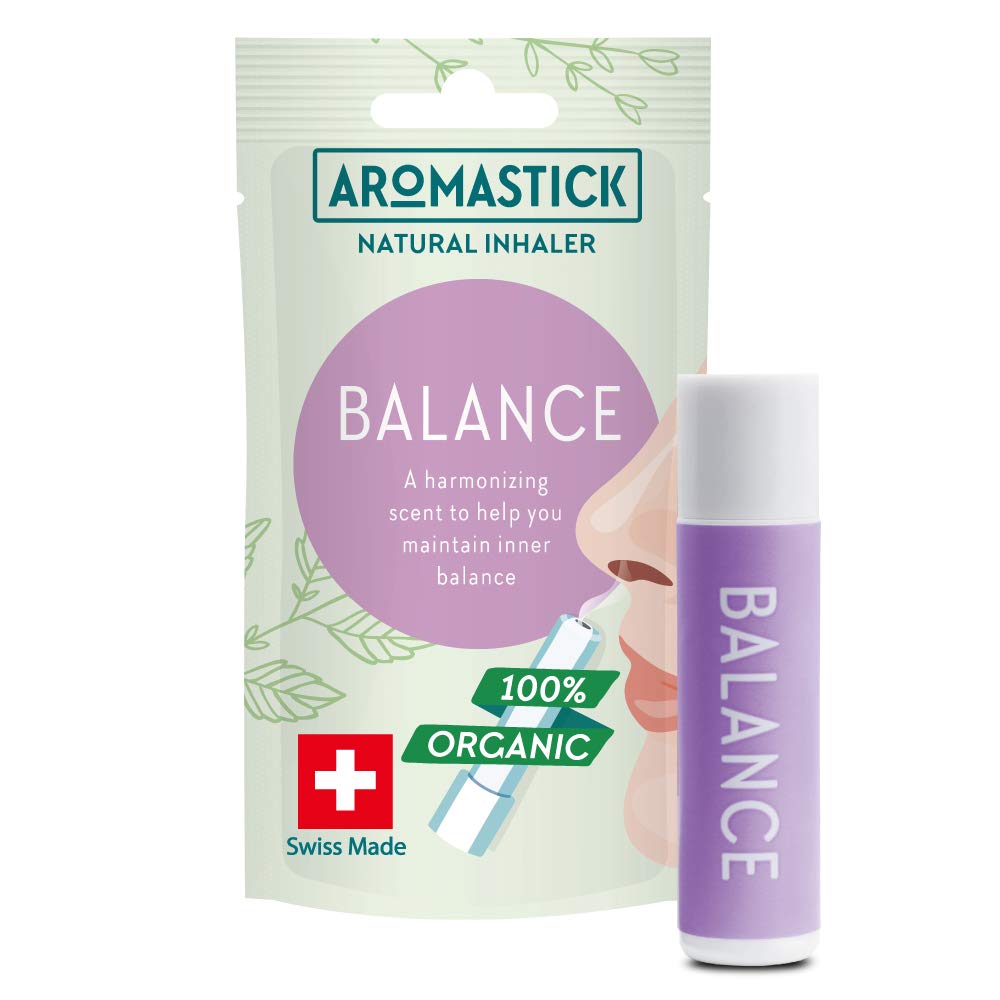 Aromatherapy Nasal Inhaler [Swiss Made] Organic Essential Oils Set Diffuser [ Portable Aromatherapy Stick] (1 Stick, Focus) (1 Count (Pack of 1), Balance)