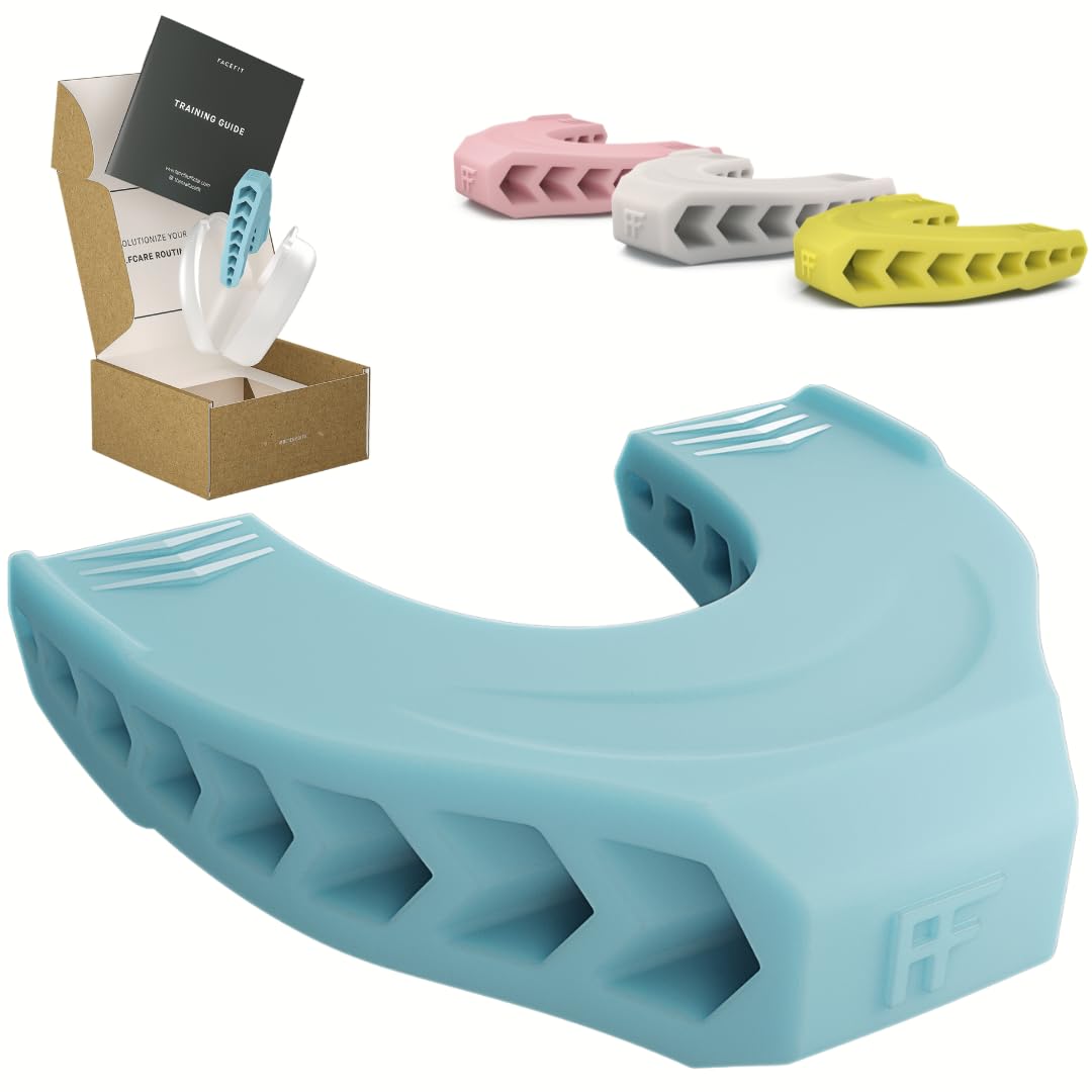 Jaw Exerciser by Facefit - Men & Women - Tone and strengthen your jawline, cheeks, chin and lips - Food-grade Silicone (Sky Blue)