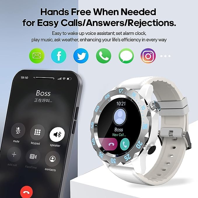 KAVVO Oyster Urban Smart Watch for Men, 46mm Fitness Smartwatch with Blood Oxygen Heart Rate Sleep Monitor, Multiple Sports Modes Tracker for Android iOS Phones (Raw White)