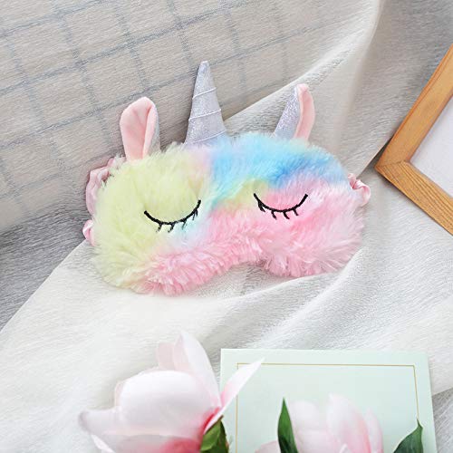 Ulbemoll Cute Unicorn Sleeping Mask, Soft Fluffy Plush Blindfold Funny Novelty Animal Sleep Mask Eye Cover Eyeshade for Kids Girls Boys Women Men Night Nap Travel Meditation (Rainbow, Unicorn)