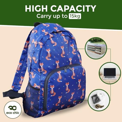ECO CHIC Hiking Lightweight Packable Backpack - Foldable Daypack for Travel & Hiking & Outdoor Adventures - Waterproof Backpack from Recycled Materials (Floral Navy)