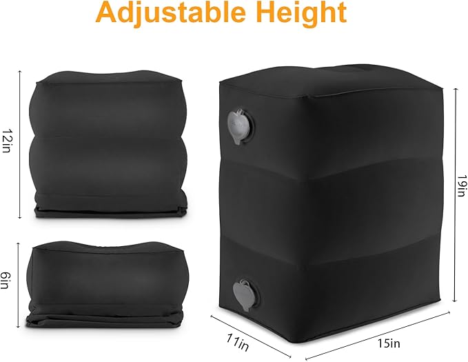 Maliton Inflatable Travel Foot Rest Pillow, Toddler Airplane Bed, Car Seat Foot Rest for Kids, Adjustable Height Leg Rest Pillow for Airplane, Home, Office(Black, 1 Pack)