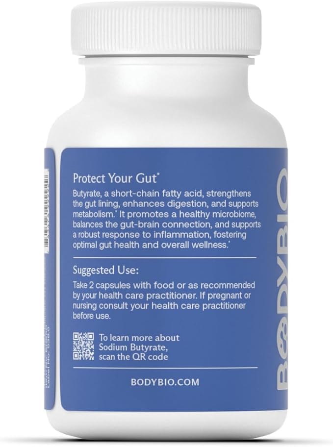 BodyBio Butyrate - Postbiotic for Gut Health, Digestive Support, Bloat, Gas & Constipation Relief, Leaky Gut Repair - Sodium + Butyric Acid Supplement for GI Wellness