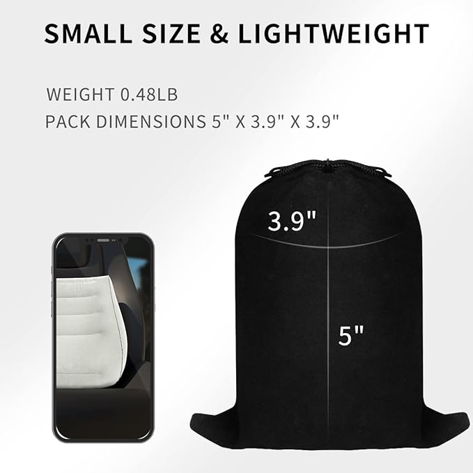 Inflatable Travel Pillow Lower Back Support for Office Chair, 3 in 1 Portable Lumbar Cushion, Wedge and Leg Elevation Pillow, Fast Inflating/Deflation, Ergonomic Inflatable Lumbar Pillow for Airplane