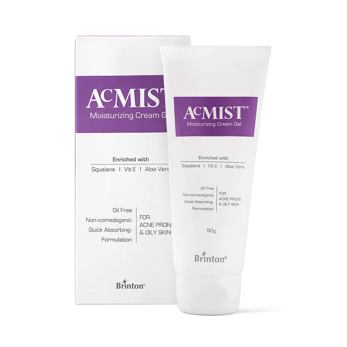 Acmist Moisturizing Gel for Oily & Acne-Prone Skin | Oil-Free, Non-Comedogenic, Quick Absorbing & Makeup Friendly | With Vitamin E, Aloe Vera & Squalane | For Men, Women & Teens | 50g/1.7 oz.