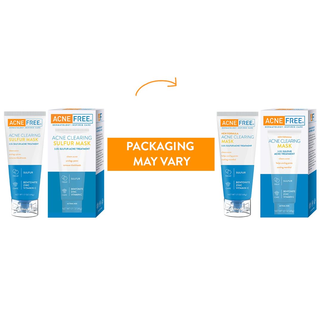 AcneFree Acne Clearing Mask, 3.5% Sulfur Acne Treatment, Absorbs Excess Oil and Unclogs Pores with Vitamin C, Bentonite, and Zinc, 1.7 Ounce
