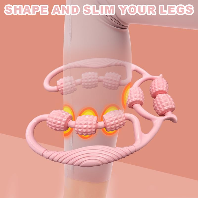 9 Wheel Leg Massager Roller for Lymphatic Drainage & Cellulite, Muscle Massage Stick for Deep Tissue Pain Relief, Body Sculpting for Thighs, Legs, Waist, Arms - Pink