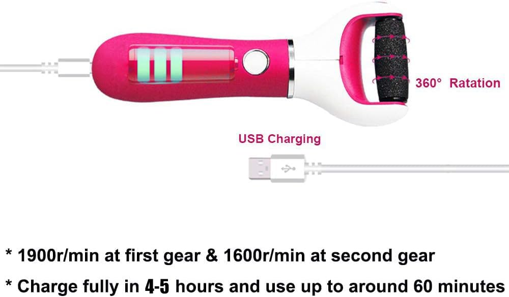 BOMPOW Foot Scrubber Electric Callus Remover Rechargeable Foot File Hard Skin Remover Pedicure Tools Electronic Callus kit for Cracked Heels and Dead Skin with 2 Roller Heads