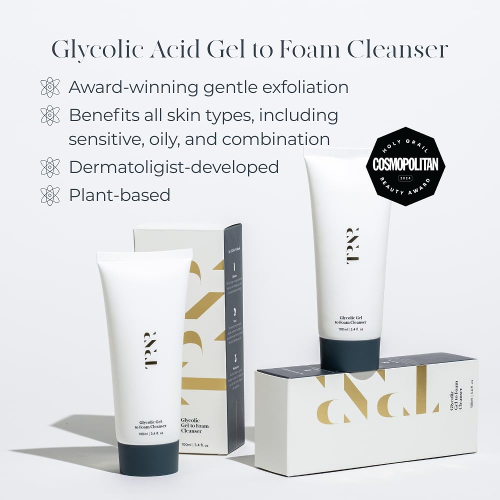Glycolic Gel To Foam Facial Cleanser (100ml/3.4oz) | Foaming Face Wash| Natural, Plant-Based & Science-First Skincare Routine for Men & Women