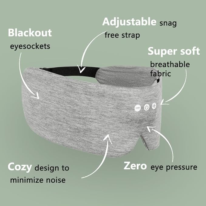 ALASKA BEAR Sleep Headphone Mask Bluetooth 5.2 HD Stereo Noise Reduction 3D Eye Mask for Sleeping Eye Contour Built-in Mask w/Thin Speakers Wireless Audio Sports Headgear(Gray)