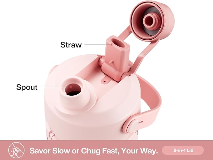 26 oz Insulated Water Bottle with 2-in-1 Straw and Spout Lid, Keep Cold 24H, Leak-Proof, Fits in Car Cup Holder, Stainless Steel Water Bottle for Sports, Travel, and School (Sweetheart Bow)