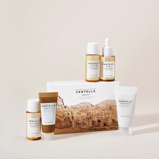 SKIN1004 Madagascar Centella Travel Kit, Toner, Ampoule, Soothing Cream, Cleansing Oil, Ampoule Foam, Basic Skincare Trial Kit Box , Gift Sets for Mom, Women & Mothers Day, Compact Size