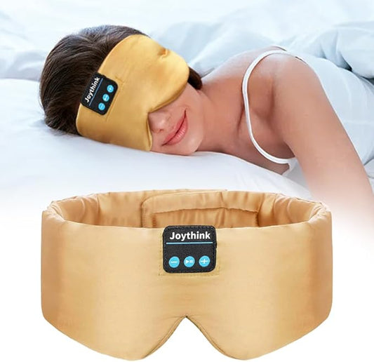 Joythink Sleep Headphones Bluetooth Sleep Mask Silk Headband Earphones Bluetooth Eye Mask for Sleeping On Side Blackout Soft Sleep Earphones Kids Children Music Eye Cover Champagne Gold