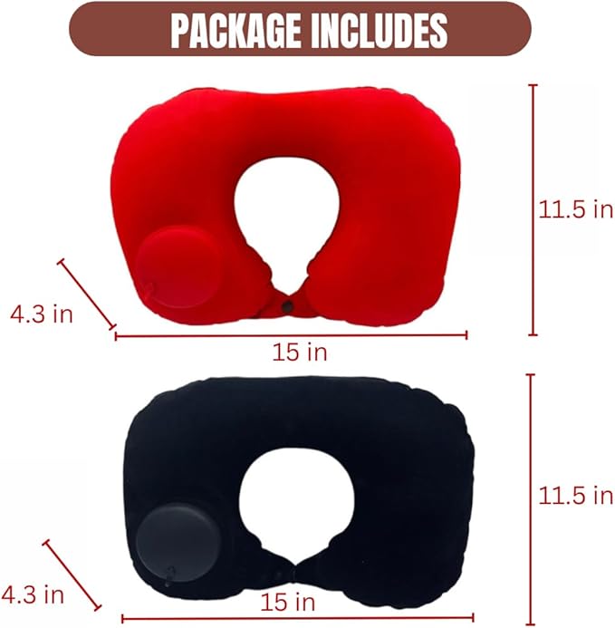 Vorgato Luxury- Inflatable Travel Pillow - Pocket Size - Camping Pillow - Airplane Pillow - with 3D Eye Mask and Earplugs- Airplane Essentials - Travel Neck Pillows for Airplanes - PVC Flock