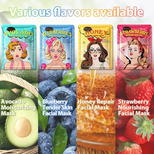 FeiCuiYun Girl Character Sheet Masks, Spa Party Facial Mask Skincare Set, Sheet Masks Skin Care, Moisturize Brighten Soothe for All Skin Types, Christmas Birthday Gifts for Women Men Girls, (8Pcs)