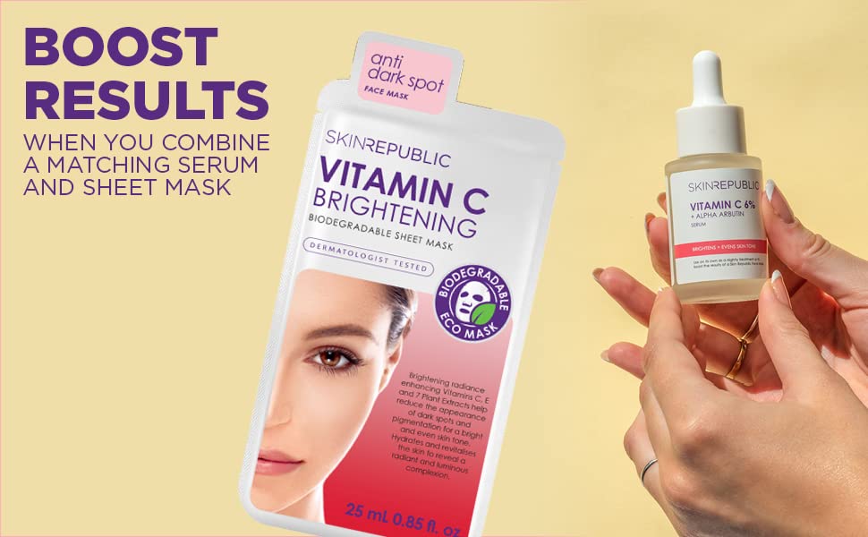 Skin Republic Vitamin C Brightening Sheet Mask. Proven to Brighten and Hydrate After One Use. Made in Korea.