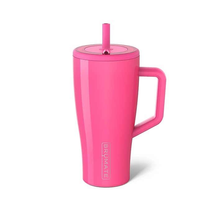 BrüMate Era 30 oz Tumbler with Handle and Straw | 100% Leakproof Insulated Tumbler with Lid and Flexible SoftSip Straw | Made of Stainless Steel | Cup Holder Friendly Base | 30oz (Neon Pink)